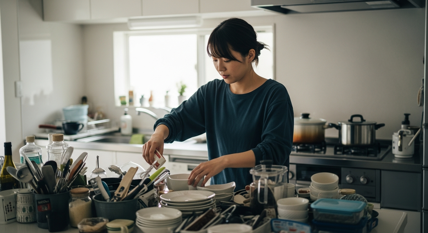 キッチン 収納のキッチン収納の悩み、私と一緒ですねについて解説するイメージ画像