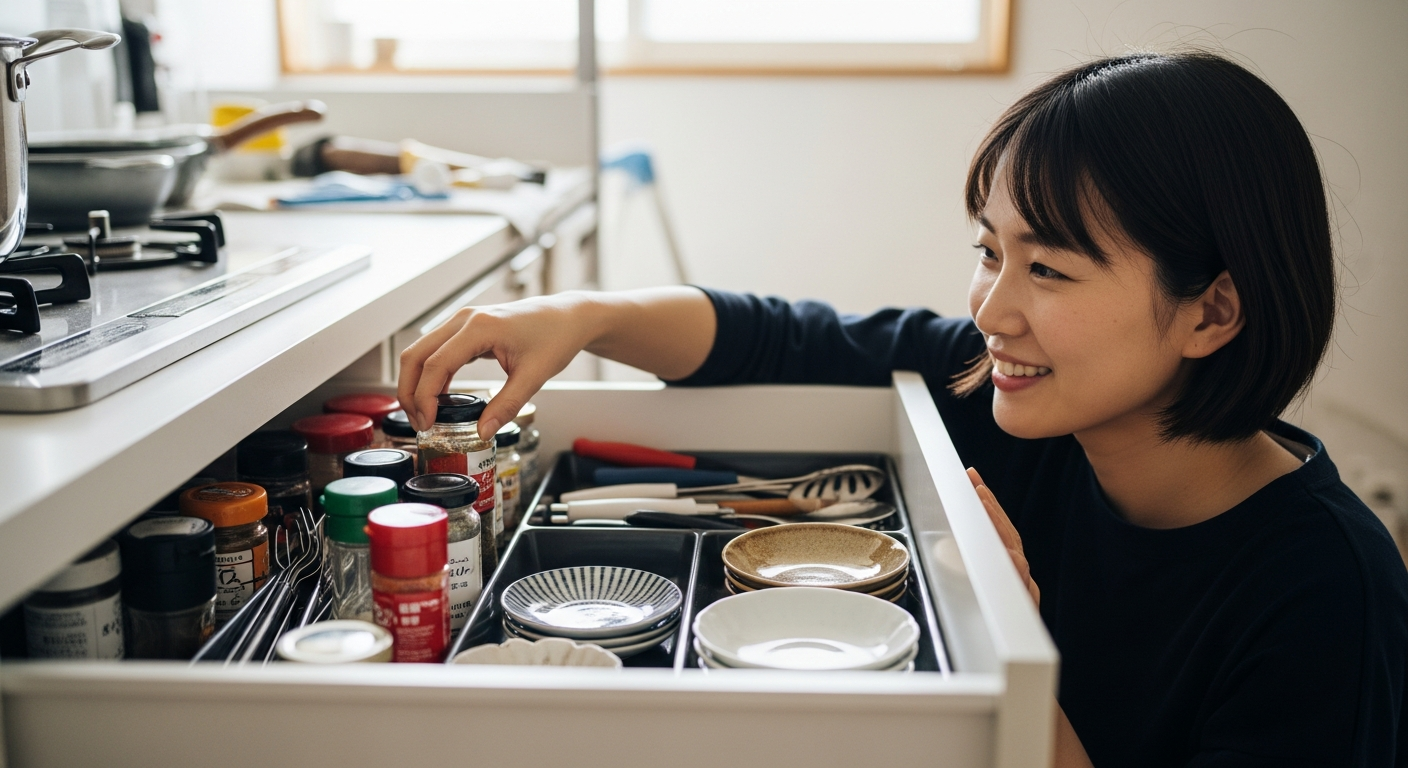 キッチン 収納のキッチン収納を劇的に変えるコツについて解説するイメージ画像